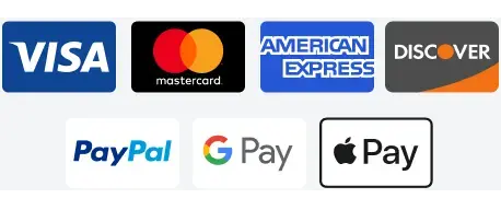Visa, Mastercard, American Express, Discover, Paypal, Google Pay, Apple Pay, all through Stripe
